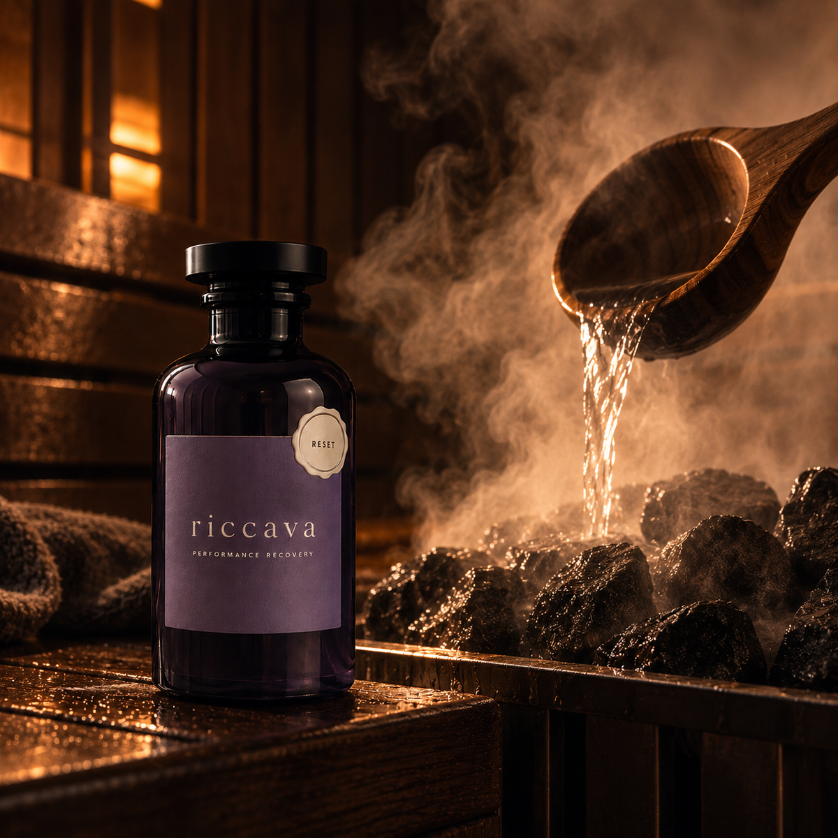 riccava Reset neben Saunakelle und Aufguss mit Dampf